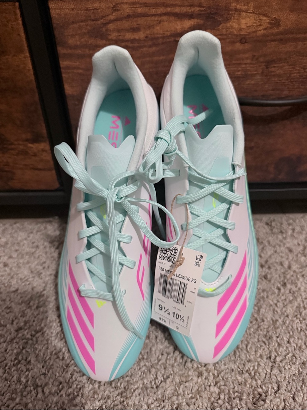 adidas Women’s White Mint Soccer Cleats with Pink Accents